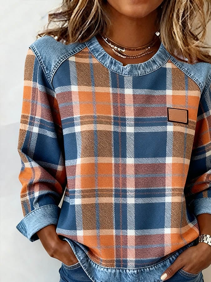 Kuscheliges Karo Sweatshirt Damen Winter Casual Warm