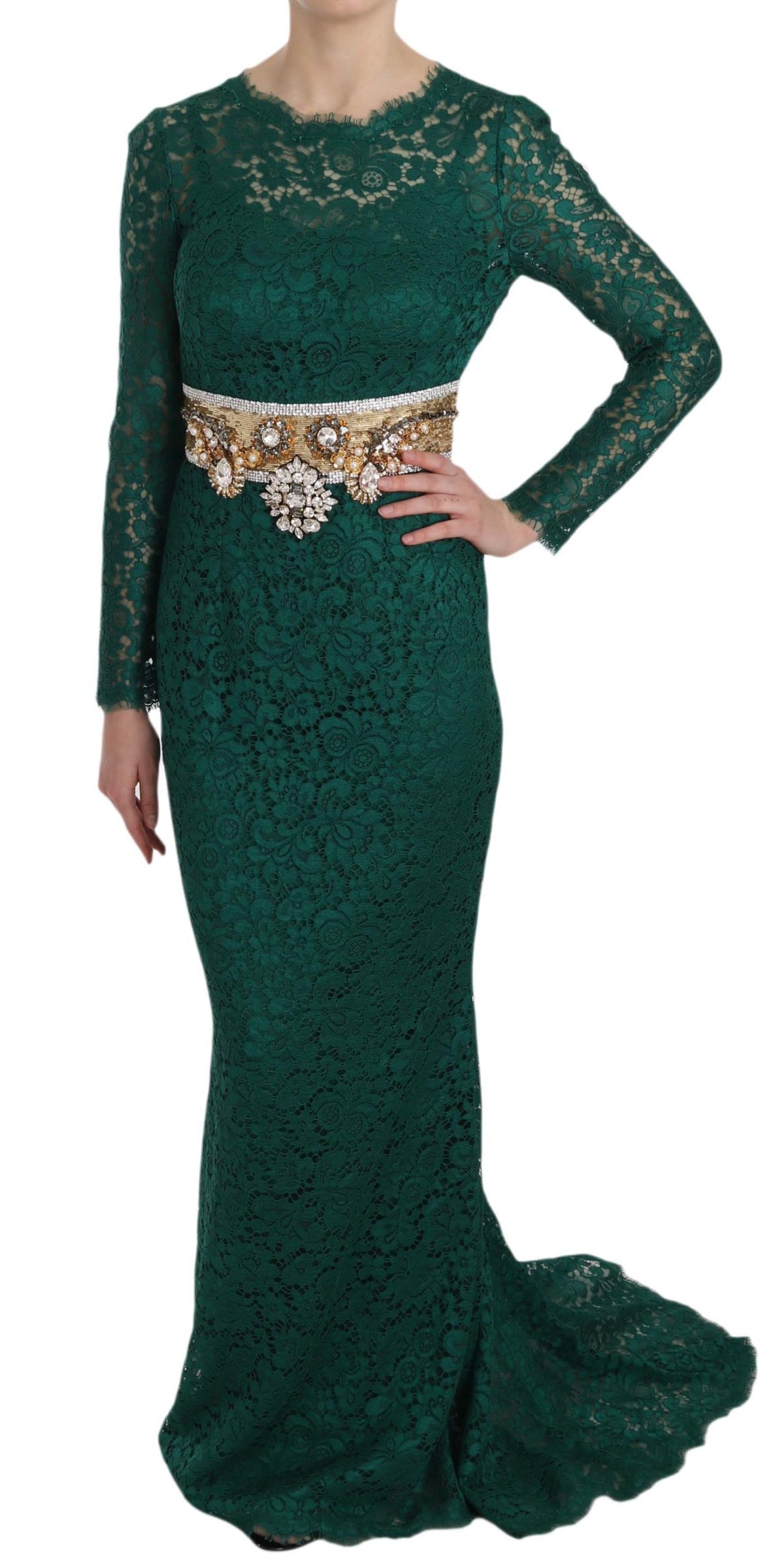 Dolce & Gabbana Kristall-Goldgürtel Spitzen-Etuikleid