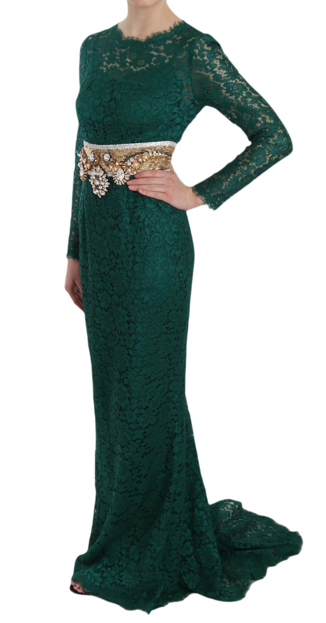 Dolce & Gabbana Kristall-Goldgürtel Spitzen-Etuikleid