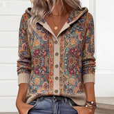 Boho Hoodie Cardigan Winter warm mit floralem Print