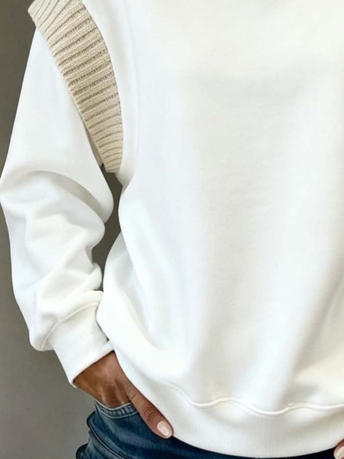Winter Damen Colorblock Pullover warm kuschelig Off-White