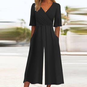 Stilvoller Black Plain Half Sleeve Jumpsuit - Ihr Herbstserwachen mit Komfort