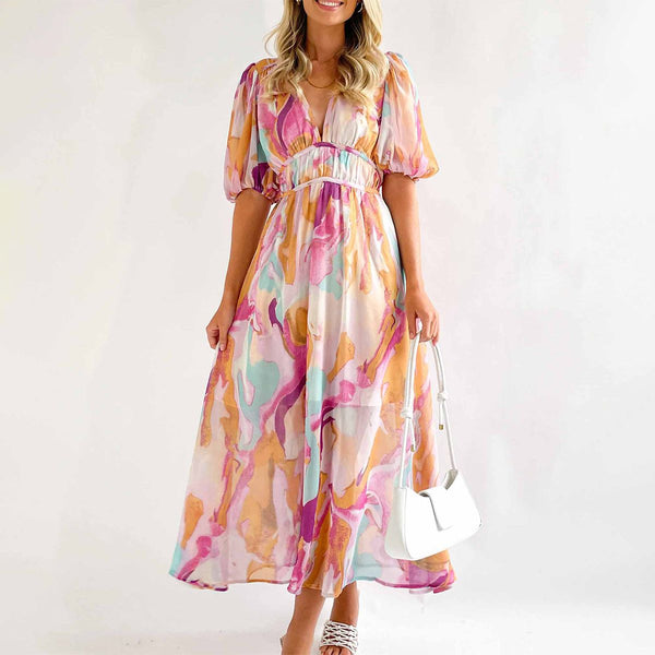 Winterzauber Rosa Maxi-Kleid: Kurzarm Eleganz für stilvolle Auftritte