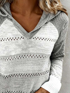 Kuscheliger Winter Hooded Strickpullover grau weiß Damen