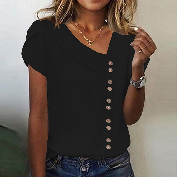 Black Split Sleeve Surplice Top - Chic, Vielseitig & Komfortabel