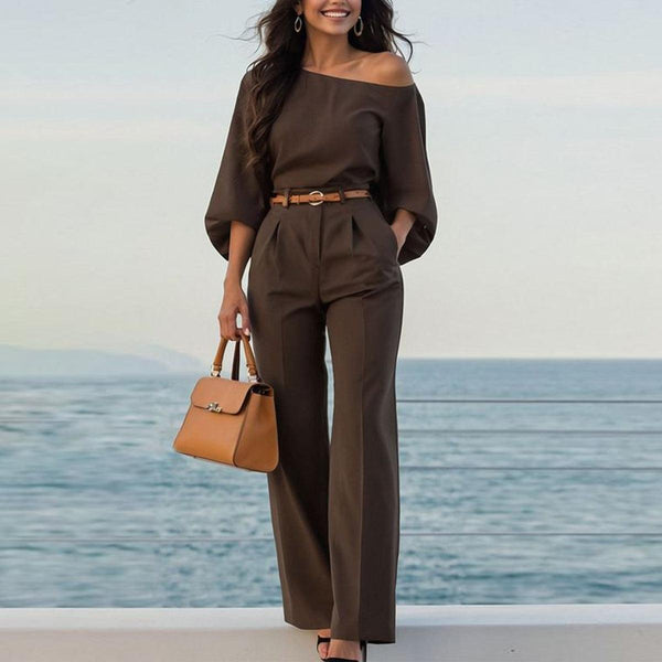 Eleganter Side Pocket Coffee Plain Jumpsuit - Stil & Komfort für den Herbst