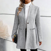 Warmer grauer Winter Blazermantel mit Taschen Damen