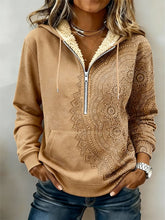 Winter Boho Hoodie Camel mit Mandala Print und Teddyfutter