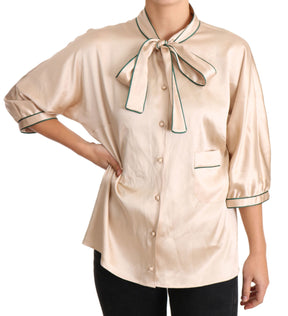 Dolce & Gabbana Beigefarbenes Bändchen-Seiden-Stretch-Top Bluse
