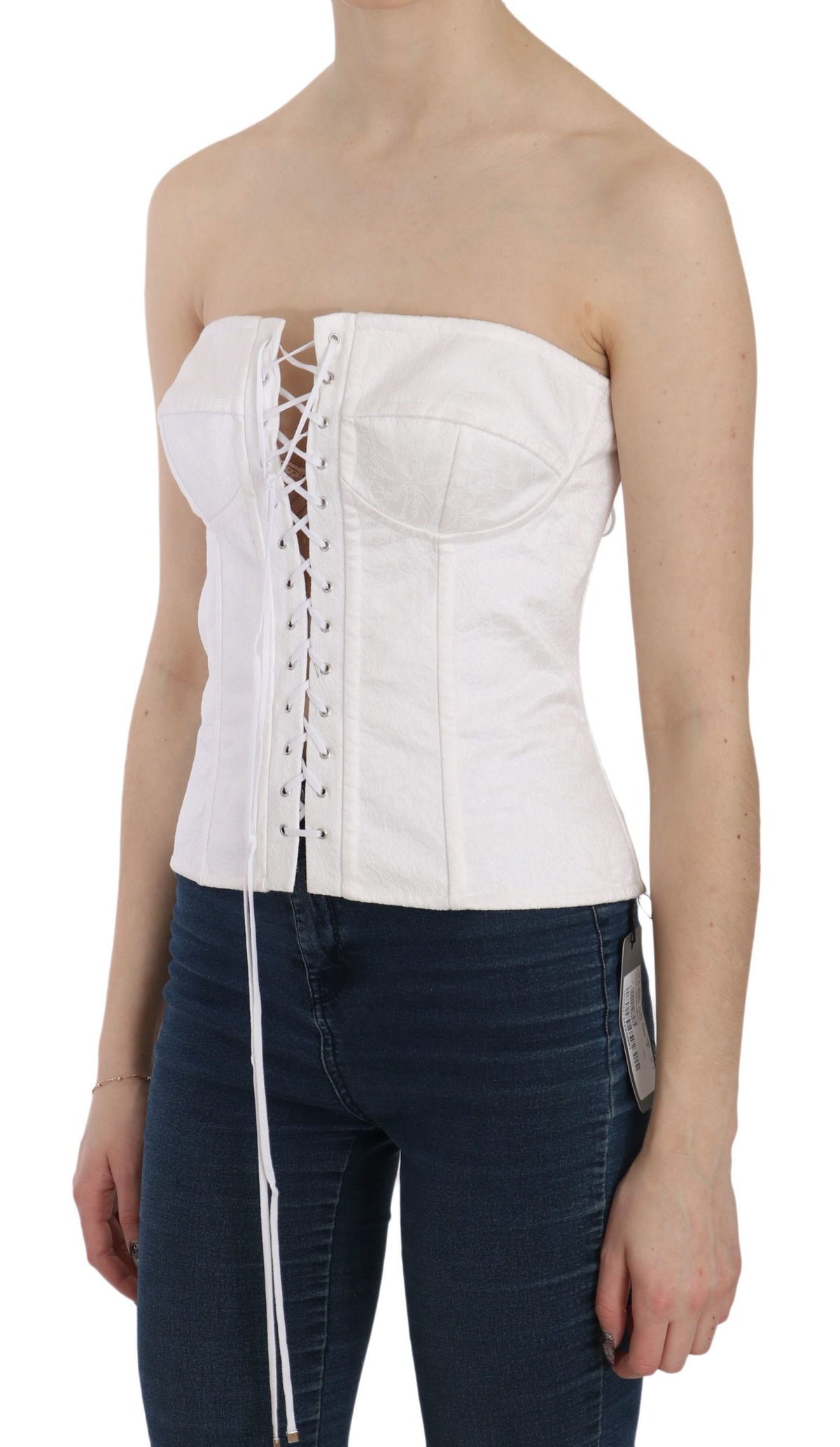 Dolce & Gabbana Weißes PALERMO Baumwolle Bustier Top Korsett