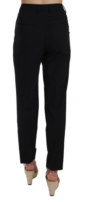 Dolce & Gabbana Schwarze Bundfaltenhose mit Knopfleiste