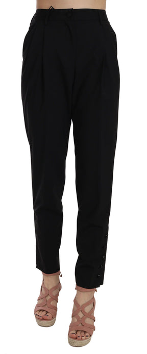 Dolce & Gabbana Schwarze Bundfaltenhose mit Knopfleiste