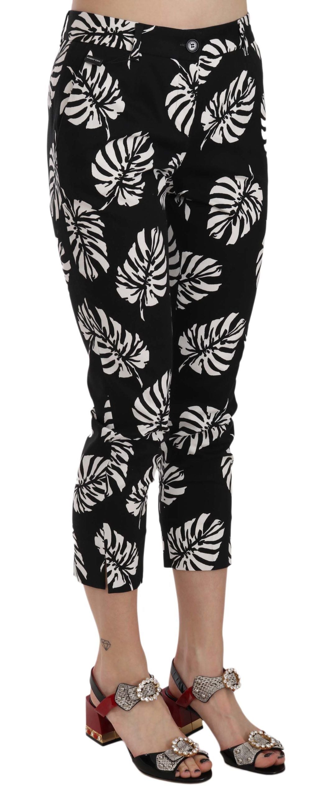 Dolce & Gabbana Schwarze Skinny-Hose mit Palmblattdruck