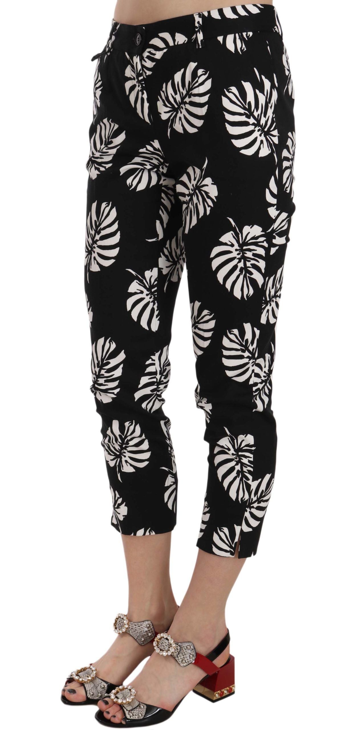 Dolce & Gabbana Schwarze Skinny-Hose mit Palmblattdruck
