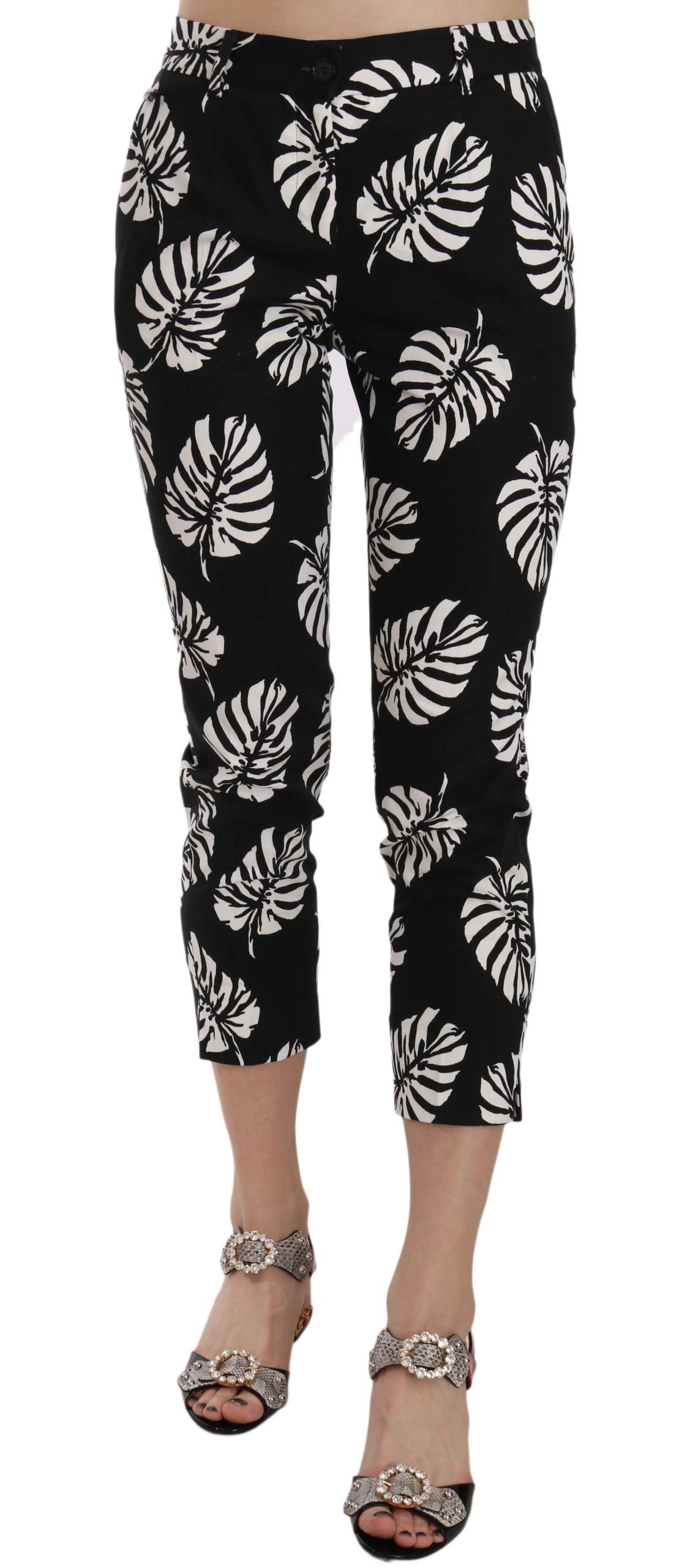 Dolce & Gabbana Schwarze Skinny-Hose mit Palmblattdruck