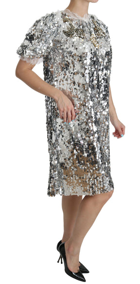 Dolce & Gabbana Silbernes, paillettenbesetztes Kristall-Shift-Kleid