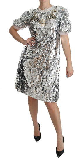Dolce & Gabbana Silbernes, paillettenbesetztes Kristall-Shift-Kleid