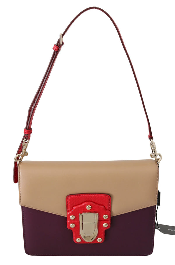 Dolce & Gabbana Lila Beige Rot Leder Crossbody Handtasche