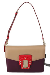 Dolce & Gabbana Lila Beige Rot Leder Crossbody Handtasche