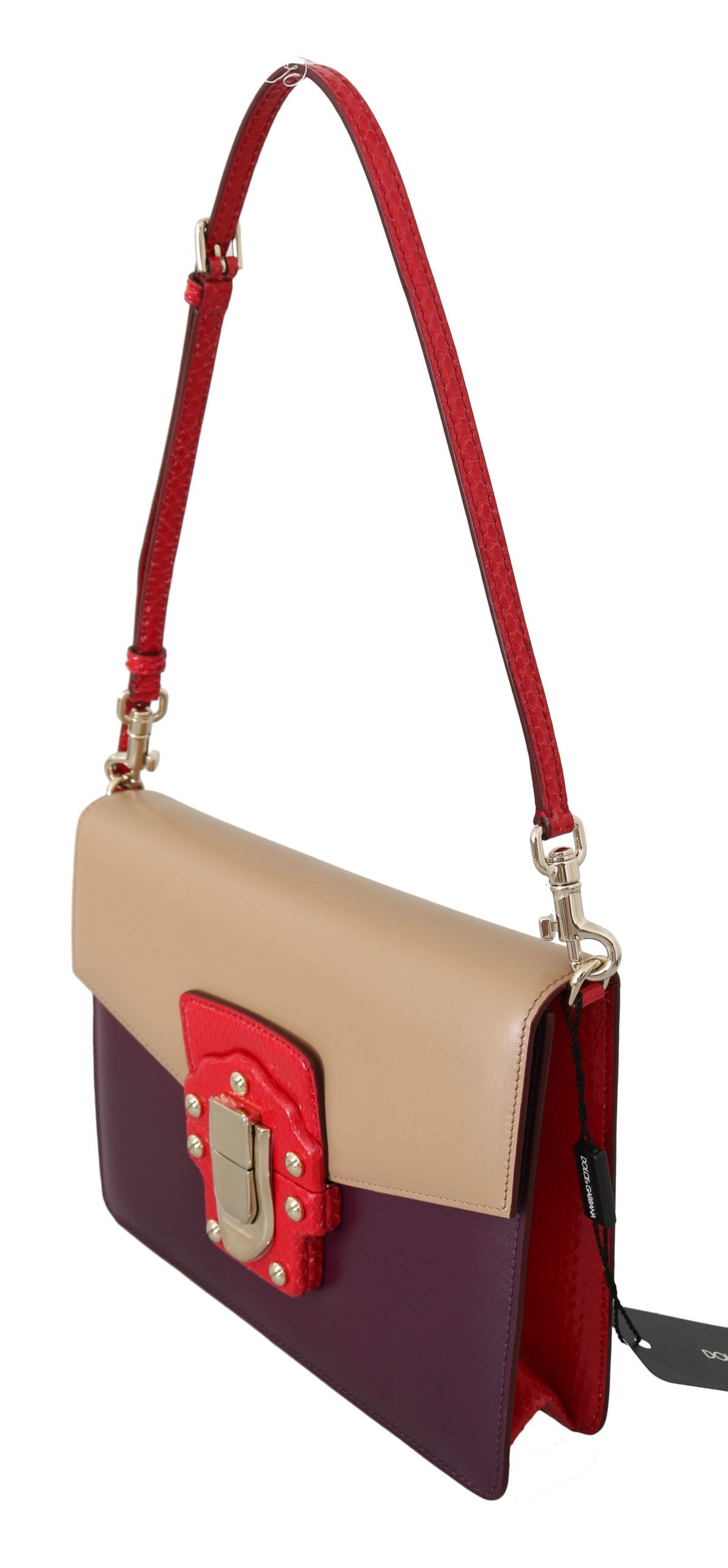 Dolce & Gabbana Lila Beige Rot Leder Crossbody Handtasche