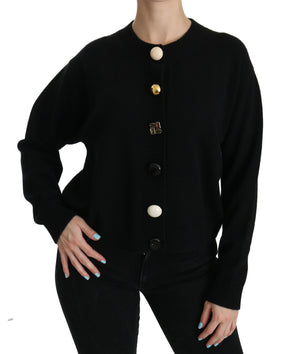 Dolce & Gabbana Schwarzer Strickpullover mit Knopfverzierung