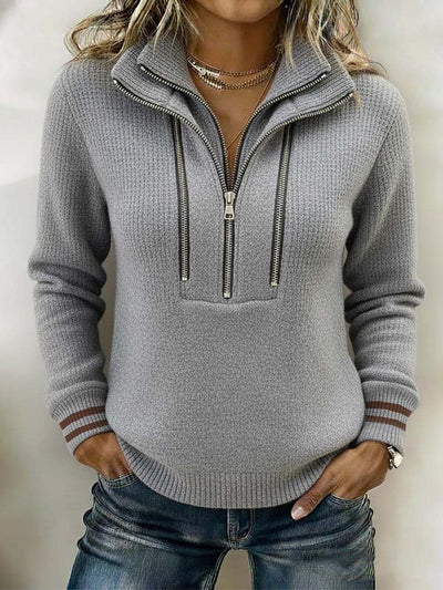 Kuscheliger Winter Half-Zip Sweater grau für Damen