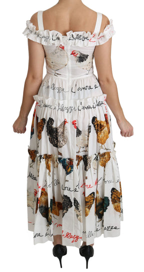 Dolce & Gabbana Weißer Hahn Etuikleid Midi aus Baumwolle