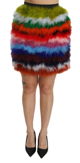 Dolce & Gabbana Rot-Blauer Mini-Federrock mit hoher Taille
