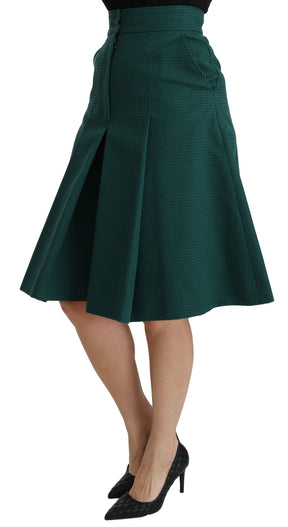 Dolce & Gabbana Grüner Faltenrock in A-Linie mit hoher Taille aus Baumwolle