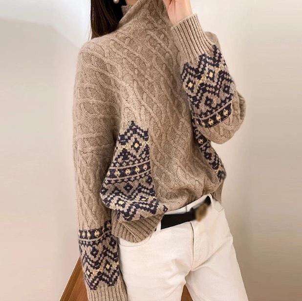 Herbstlicher High Neck Cable-Knit Sweater - Stylisch, Gemütlich & Einzigartig