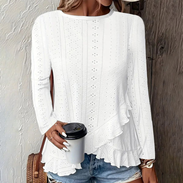 Winter Longsleeve Weiß mit Rüschen – Warm & Elegant