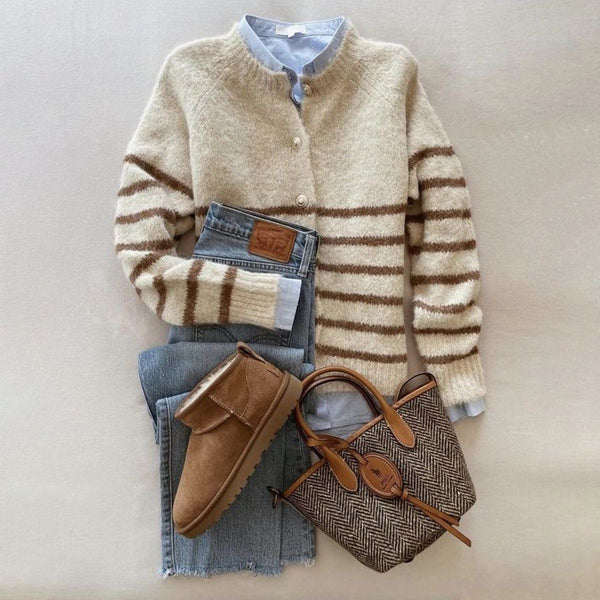 Herbstlicher Apricot Long Sleeve Striped Cardigan - Chic & Kuschelig