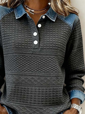 Kuscheliger Winter Damen Patchwork Pullover Sweatshirt Grau