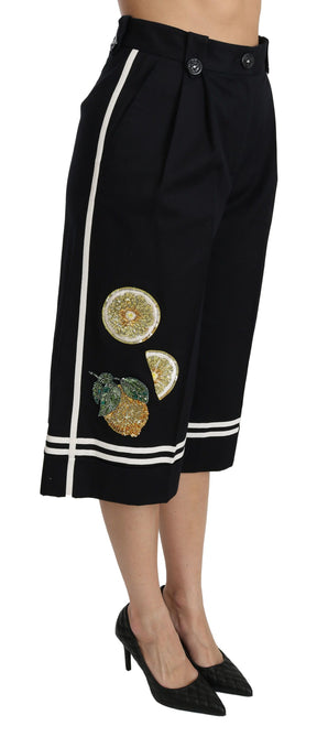 Dolce & Gabbana Schwarze Palazzo-Hose mit Zitronenverzierung und Cropped Pants