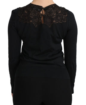 Dolce & Gabbana Schwarze Seidenbluse mit Rundhalsausschnitt und langen Ärmeln