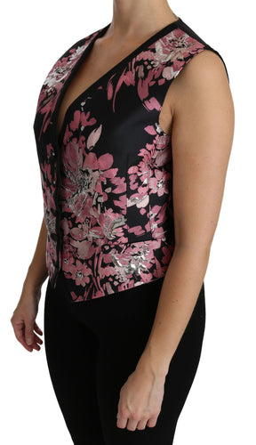 Dolce & Gabbana Schwarz Rosa Floral Weste Weste Bluse Oberteil