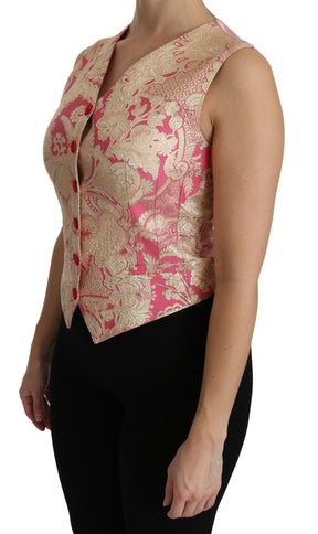 Dolce & Gabbana Rosa Gold Brokat Weste Weste Bluse Oberteil