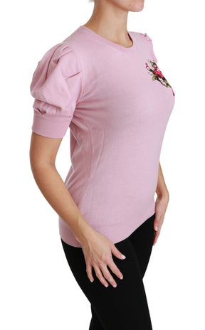 Dolce & Gabbana Rosa Bluse mit Blumenstickerei Wolltop