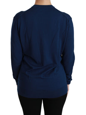 Dolce & Gabbana Blaue Knopf-Strickjacke Schurwollpullover