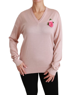Dolce & Gabbana Rosa Pullover aus Seide mit Blumenverzierung