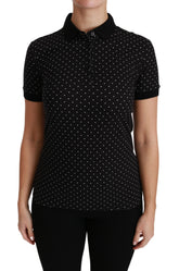 Dolce & Gabbana Schwarzes gepunktetes Polohemd mit Kragen Baumwolle Top