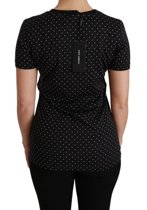 Dolce & Gabbana Schwarzes gepunktetes Baumwoll-T-Shirt mit Rundhalsausschnitt