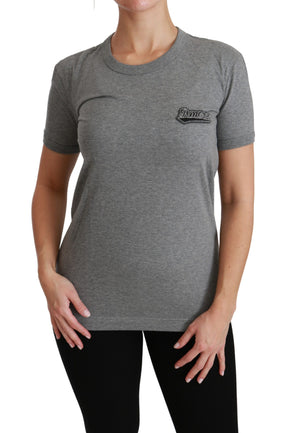 Dolce & Gabbana Graues Amore Patch Baumwoll-T-Shirt mit Rundhalsausschnitt