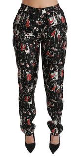 Dolce & Gabbana Schwarze Seideninstrument-Hose mit mittlerer Taille