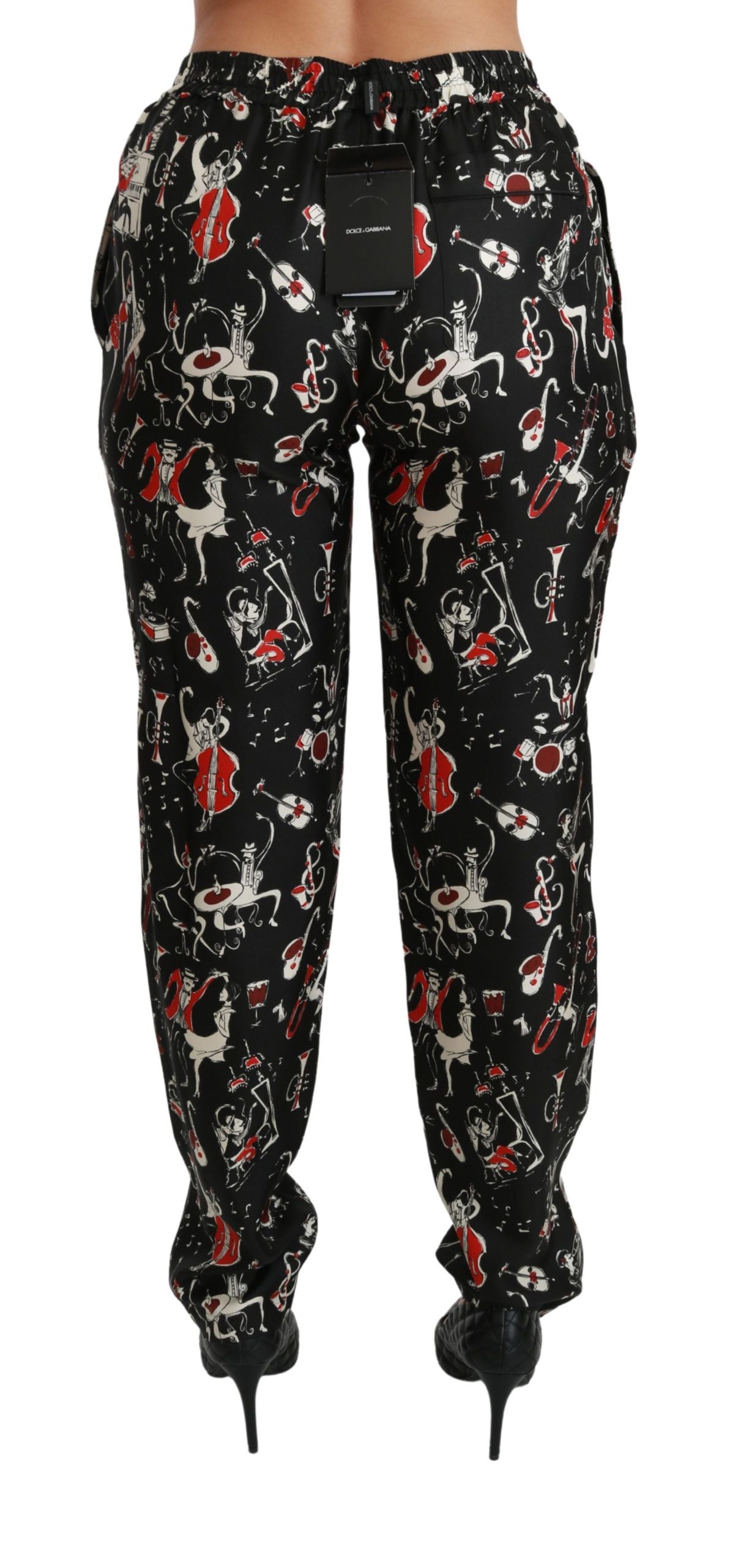 Dolce & Gabbana Schwarze Seideninstrument-Hose mit mittlerer Taille