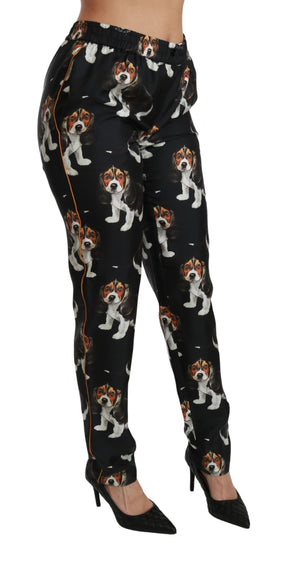 Dolce & Gabbana Schwarzer Welpenhund Mittlere Taille Skinny Seidenhosen