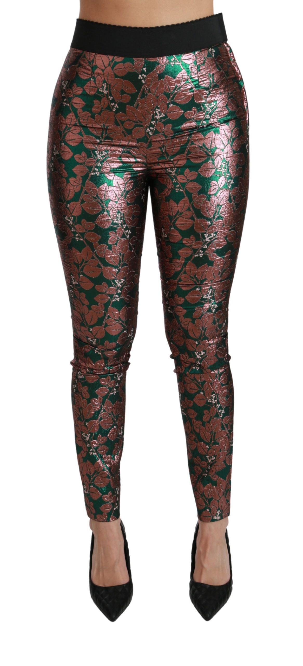 Dolce & Gabbana Grün Bronze Blatt Strumpfhosen Skinny Pants