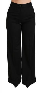Dolce & Gabbana Schwarze Schlaghosen mit weitem Bein aus Kaschmir