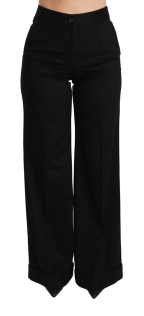 Dolce & Gabbana Schwarze Schlaghosen mit weitem Bein aus Kaschmir
