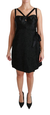 Dolce & Gabbana Schwarzes Stretch-Satin-Jacquard-Minikleid